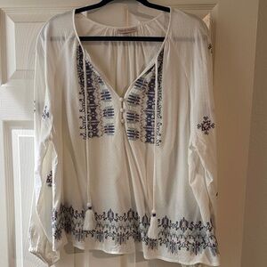 Knox Rose Ivory and Navy Boho Blouse